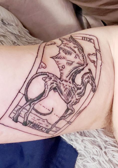 Thestral Tarot card by Aaron Hamilton at Sanctum comics I'm Birmingham AL #tattoos #tattoo #beauty Tarot Tattoo, Trending Tattoos, Prison Tattoos, Medical Questions, Harry Potter Tattoos, R Tattoo, Best Artist, Tarot Card, Flash Tattoo