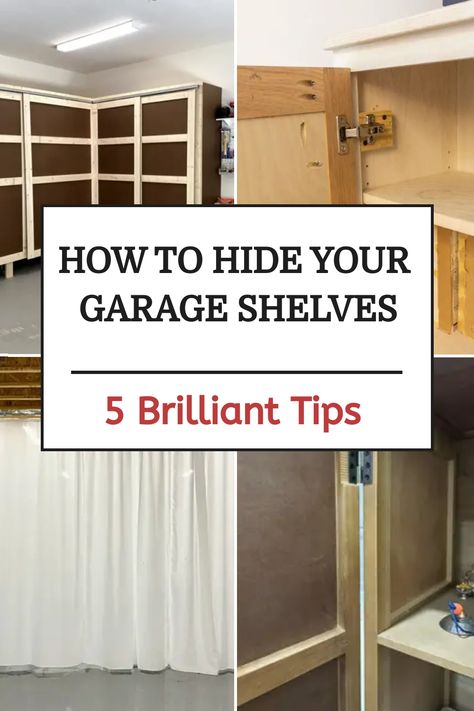 How To Store Tools In Garage, Garage Shelf Covering Ideas, Garage Organization Small Space, Garage Shelf Organization Ideas, Curtains In Garage Storage Ideas, Organizing The Garage, Hidden Garage Storage, Garage Organization Ideas Cheap, Garage Door Storage