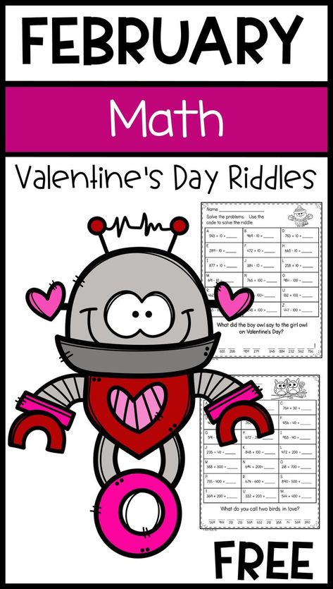 Valentine’s Day Craft Second Grade, Valentine’s Day Activities 2nd Grade, 2nd Grade Valentines Activities, Homeschool Valentines, Math For Second Grade, Valentine Math Worksheet, Valentine Math Activities, Elementary School Math Activities, Valentine's Activities