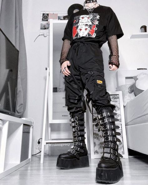 Demonia Outfit, E-boy Outfit, Grunge Wear, Outfit Boards, Casual Goth, Alt Outfits, Emo Outfits, Punk Outfits, Alt Fashion