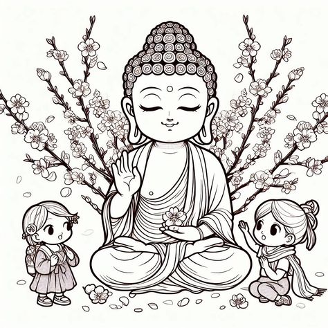 Vesak Day, Buddha Art Painting, Lips Drawing, Indian Art Paintings, Outline Drawings, Buddha Art, God Art, Coloring Book Art, Book Art Drawings