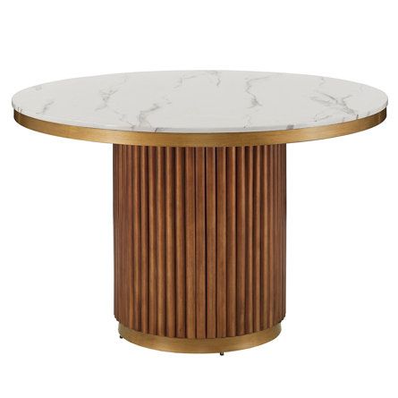 Kingstown Home Quibdo Round 46'' | Wayfair Fluted Pedestal, Dining Table Antique, Wood Base Dining Table, Rustic Farmhouse Dining Table, Round Extendable Dining Table, Metal Base Dining Table, Marble Table Top, Farmhouse Dining Table, Table Ronde