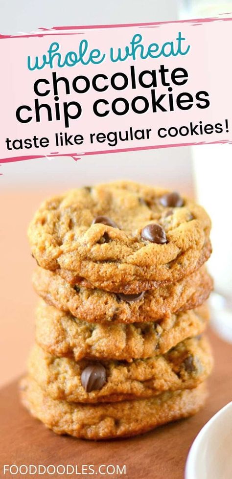 Bobs Red Mill Whole Wheat Recipes, Whole Wheat Flour Recipes, Chocolate Chip Cookies Thick, Whole Wheat Chocolate Chip Cookies, Wheat Chocolate Chip Cookies, Whole Wheat Cookies, Wheat Flour Recipes, Healthier Baking, Bar Desserts