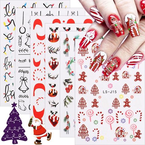 6 Sheets Christmas Nail Art Stickers Decals 3D Self-Adhesive Winter Xmas Nail Supplies Reindeer Tree Bell Christmas Candy Nail Design Charms Cute Bear Nail Sticker for Women Manicure Tips Decorations Christmas Candy Nails, Xmas Nail, Christmas Nail Stickers, Bears Nails, Bell Christmas, Gingerbread Decorations, Nail Stickers Decals, Manicure Tips, Nail Art Stickers Decals