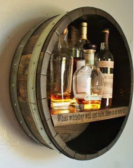 French Country Dining Room Furniture, Whiskey Shelf, Whiskey Barrel Decor, Whiskey Wall, Whiskey Barrel Table, Wine Barrel Decor, Unique Wall Shelves, Whiskey Barrel Furniture, Wine Barrel Furniture