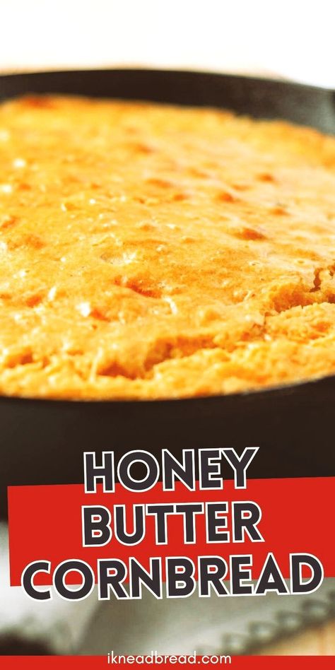 Honey Butter Cornbread is a delightful twist on a classic Southern 
side dish. This recipe combines the sweet flavor of honey with golden 
cornbread for a tender baked treat. The real magic happens after baking, when honey and butter is 
drizzled over the top, creating a delightful balance of sweet and savory
 flavors. The cast iron skillet ensures a crispy, golden crust and a moist, 
tender center. Sweet And Moist Cornbread Recipe, Golden Sweet Cornbread, Honey Butter Cornbread Jiffy, Cajun Cornbread Recipe, Dinner Bread Recipes, Cornbread Side Dish, Honey Cornbread Recipe, Cornbread Butter, Butter Cornbread Recipe