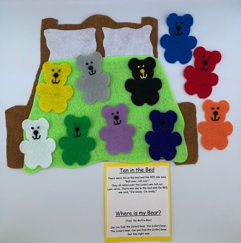 Ten in the Bed Flannel Board Story - Etsy Australia 10 In The Bed Activities, Felt Board Stories Kindergarten, Felt Board Activities For Preschool, Felt Board Preschool, Diy Felt Story Boards, Felt Story Board, Felt Story Boards Ideas, Felt Board Songs, Flannel Board Ideas