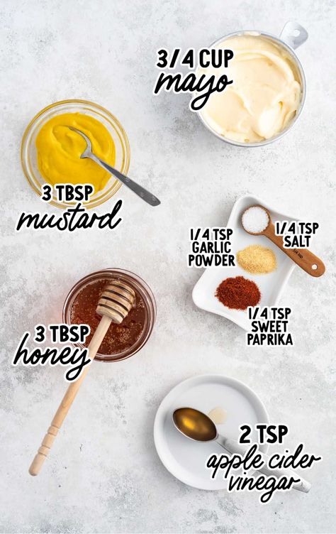 Honey Mustard Sauce raw ingredients that are labeled Mcalisters Deli Honey Mustard, Honey Mayo Dressing, How To Make Honey Mustard Sauce, Honey Mustard Mayo Sauce, Honey Mayo Sauce, How To Make Honey Mustard, Mayo Sauce For Chicken, Subway Honey Mustard Recipe, Sandwich Sauce Recipes