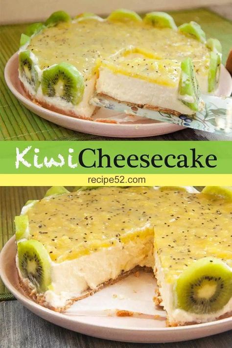 Kiwi Recipes Dessert, Kiwi Cheesecake, Kiwi Pie, Kiwi Dessert, Lemon Cheesecake Recipe, Traditional Easter Desserts, Kiwi Recipes, Lemon Cheesecake Recipes, Easter Desserts Recipes