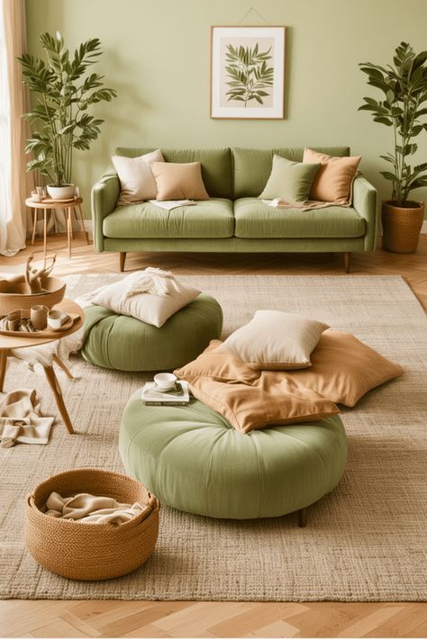 18 Sage Green Living Room – The Crafty Hacks Sage Green Interior, Sage Living Room, Coastal Chic Living Room, Japandi Living Room Design, Green Sofa Living, Sage Green Living Room, Green Sofa Living Room, Dnevna Soba, Green Living Room