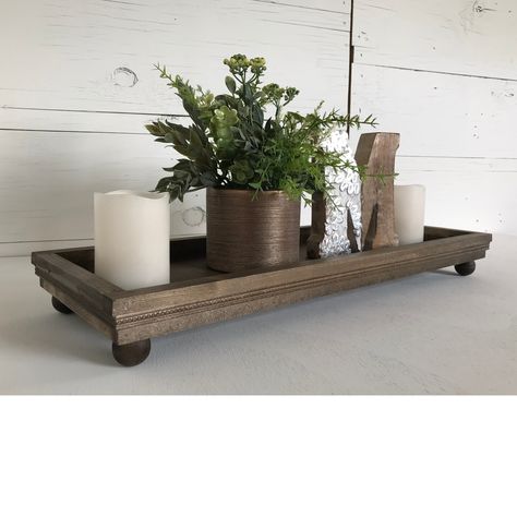 Dining Table Decor Centerpiece Modern, Wood Tray Centerpiece, Farmhouse Wedding Table, Modern Farmhouse Wedding, Dining Table Decor Centerpiece, Tray Centerpiece, Candle Table Centerpieces, Wooden Centerpieces, Dining Room Table Centerpieces