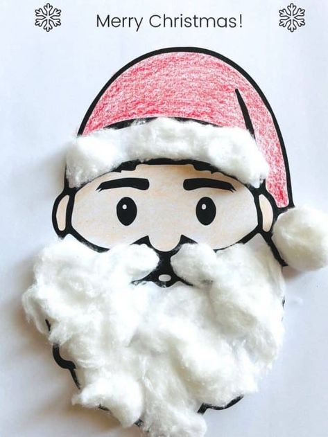 51 Easy Christmas Crafts for 4 Year Olds Cotton Ball Santa, Cotton Ball Activities, Santa Craft For Kids, Easy Christmas Crafts For Toddlers, Cotton Ball Crafts, Santa Craft, Preschool Christmas Activities, Printable Christmas Games, Christmas Crafts For Toddlers