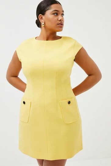 Plus Size Clothing for Women | Plus Size Outfits | Karen Millen US Plain Fabric Dress Designs, Work Outfits Business Casual, Stretch Stitch, 60s Fashion Vintage, A Line Mini Dress, Stylish Caps, Diy Fashion Clothing, Dress Yellow, African Design Dresses