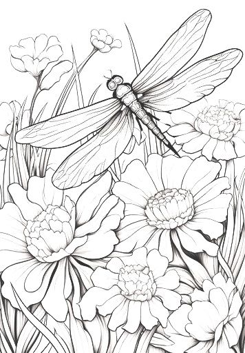 Dragonfly Drawing, Spring Coloring Pages, White Drawing, Creative Learning, Flower Coloring Pages, Family Homes, Black And White Drawing, Coloring Book Art, Animal Coloring Pages