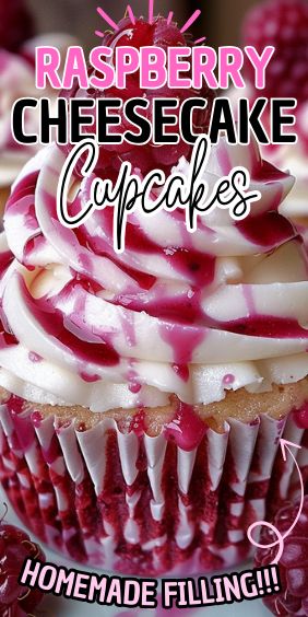 Raspberry Cheesecake Cupcakes Raspberry Cheesecake Cupcakes, Cheesecake Base, Cheesecake Cupcakes Recipe, Raspberry Puree, Homemade Cheesecake, Mini Dessert, Classic Cheesecake, Bakery Ideas, Raspberry Sauce