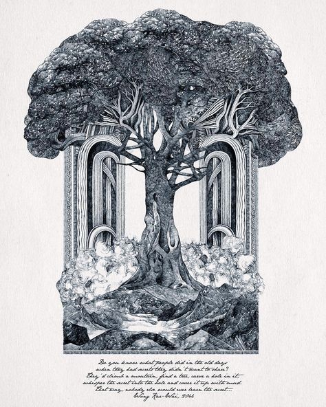 Lucille Clerc on Instagram: “The Tree of secrets Do you know what people did in the old days when they had a secret they didn’t want to share? They’d climb a mountain,…” Tree Of Life Print, Tree Poster Design, Tree Art Drawing, Lucille Clerc, Tree Illustration Art, Illustration Tree, Tree Prints, Dream Drawing, Tree Poster