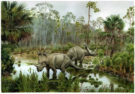 Cretaceous landscape with dinoosaurers. Watercolor. Johannes Bojesen illustration reklame grafik og foto @portfoliobox Prehistoric Wildlife, Largest Dinosaur, Dinosaur Images, Dinosaur Pictures, Prehistoric World, Prehistoric Art, Paleo Art, The Good Dinosaur, Extinct Animals