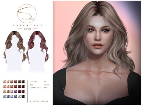 The Sims Resource - Wavy hairstyle 070424 Balyage Blonde, Mod Hair, Sims Packs, Wavy Hairstyle, Pelo Sims, Free Sims, Sims 4 Dresses, Club Hairstyles, All Hairstyles