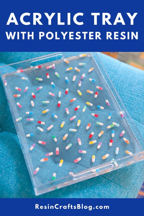 Use Polyester resin to create a crystal clear finish for embedded objects in an acrylic tray! #resincrafts #polyesterresin Acrylic Resin Tray, Diy Acrylic Tray, How To Make A Resin Tray, Tray Making Ideas, Diy Resin Tray Ideas, Resin Trays Diy, Resin Tray Diy, Epoxy Resin Crafts Diy, Acrylic Tray Diy