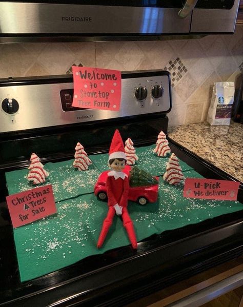 Elf On A Shelf Christmas Tree Farm, Tree Farm Elf On The Shelf, Elf On Shelf Tree Farm, Elf Christmas Tree Farm, Elf Tree Farm, Elf On The Shelf Tree Farm, Elf On The Shelf Christmas Tree Farm, Elf Kit Ideas, Elf Ideas For Older Kids