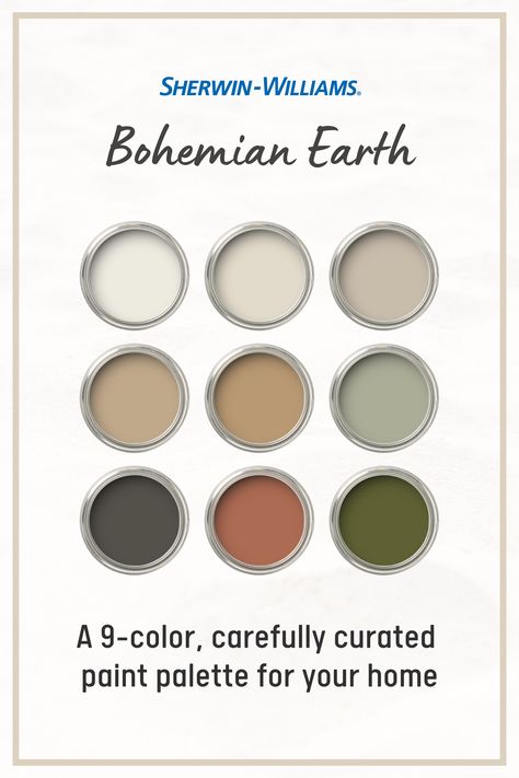 Color Scheme For House, Bohemian Paint Colors, Color Scheme For Living Room, Bohemian Color Scheme, Kitchen Cabinets Door, Boho Paint Colors, House Mid Century, Boho Color Scheme, Interior Design Color Schemes