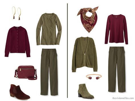 Capsule wardrobe colour palette inspiration - a drop of wine with olive Clothes Closet Design, Olive Cardigan, True Autumn, The Vivienne Files, Vivienne Files, Minimalist Capsule Wardrobe, Wardrobe Planning, Winter Capsule Wardrobe, The Vivienne