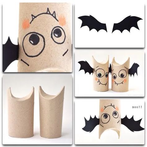 35+ Easy DIY Halloween Crafts for Kids - FeltMagnet Toilet Paper Roll Bat, Halloween Bats Crafts, Bat Craft, Craft Presents, Halloween Infantil, Easy Halloween Crafts, Toilet Paper Roll Crafts, Easy Diy Halloween, Halloween Diy Crafts