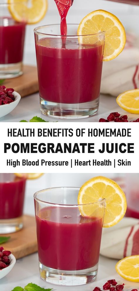 How to make homemade pomegranate juice, which is great for overall heart health and may help to reduce HBP! It's also very beneficial for your skin and immune system. #healthydrinks #juicerecipes Pomegranate Juice Benefits, Beet Juice Benefits, Beet Juice Recipe, Superfood Drinks, Juice Benefits, Juicing With A Blender, Homemade Tea, Ginger Smoothie, Beet Recipes