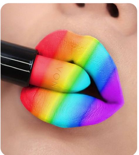 Lip Makeup Art, Rainbow Lipstick, Halloween Lip Makeup, Lip Makeup Ideas, Rainbow Lips, Lip Art Makeup, Halloween Costume Idea, Pride Makeup, Face Art Makeup