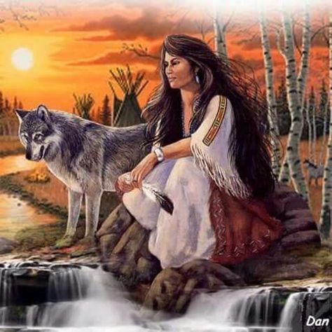 Beautiful Native American art More American Lady, Tattoo Wolf, Native American Spirituality, Native American Wolf, Wolves And Women, Native American Paintings, Native American Wisdom, Native American Images, Indian Pictures