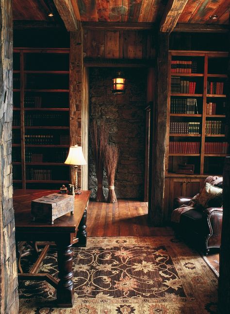 Warm spot to read a book Home Library Design Ideas, Witch Cottage, Casa Country, Home Library Design, Study Design, Home Libraries, Library Design, Cabin Life, Home Library