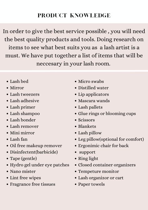 Beginner Lash Tech Notes, Esthetician Room Supplies List, Lash Supply List, Lash Tech Supplies List, Beginner Lash Tech Prices, Lash Tech Price List, Lashing Tips, Baby Dump, Esthetician Room Supplies