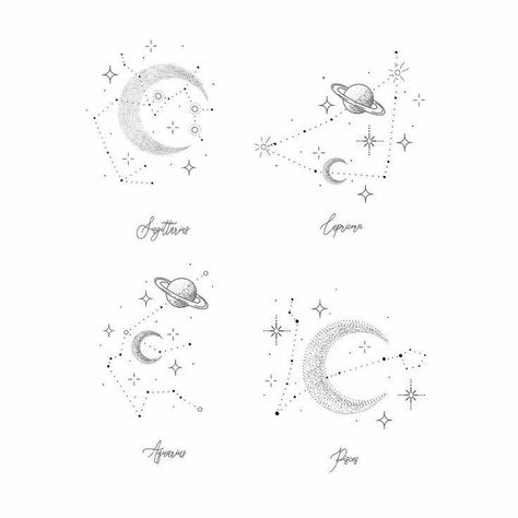 Parents Tattoo, Capricorn Constellation Tattoo, Tattoo For Kids, Star Constellation Tattoo, Horoscope Tattoo, Embroidery Drawing, Sagittarius Tattoo Designs, Aquarius Constellation Tattoo, Virgo Constellation Tattoo