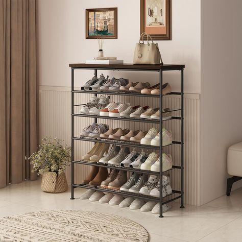 Amazon.com: SUOERNUO Shoe Rack Organizer 6 Tier for Closet Entryway Free Standing Metal Storage Shoe Shelf with MDF Top Board，Black : Home & Kitchen Storage For Office, Shoe Rack Organizer, Shoe Rack Organization, Shoe Shelf, Entryway Organization, Metal Storage, Shoe Organizer, Stylish Storage, Everly Quinn