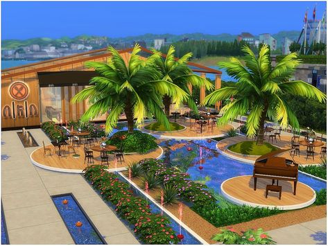 Sims 4 Fancy Restaurant, Fountain Restaurant, Sims 4 Community Lots, Sims 4 Restaurant, Oasis Springs, Sims Houses, Sims Packs, Eco Lifestyle, Sims 4 Downloads