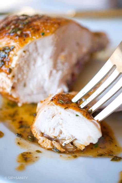 There's something about these bone-in chicken breasts that remind me of a roast chicken dinner at a nice restaurant. With a golden crispy skin, a simple blend of seasonings, and the easiest pan sauce, this recipe has delicious flavor and is great for any night of the week AND for serving to dinner party guests. Split Chicken Breast Recipes Bone In, Roasted Split Chicken Breast, Roasted Split Chicken, Bone In Chicken Breast Recipes, Split Breast Chicken Recipes, Bone In Chicken Breast, Split Chicken, Split Chicken Breast, Chicken Breasts Recipe