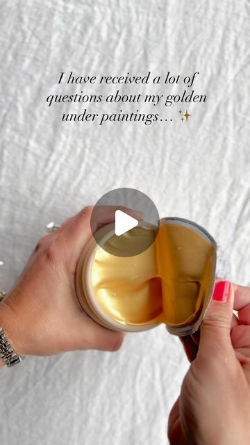 77K views · 1.4K likes | Candace Carroll on Instagram: "I posted a reel a while back of how I prepare most of my paintings with a golden under painting and I got a lot of questions and DMs about it. Hopefully this can answer most of them

*what kind of paint do you use? I typically use masters touch (from hobby lobby) or golden as seen here. Golden is 🤌 there is just no comparison. I typically use the masters touch for larger paintings because it is cheaper. 

*why do you paint the whole background gold? Having an under painting helps to unify a painting. Even though it will be painted on top of, parts will peek through and it will help the eye travel around the painting. In art school we used a wash of light brown, but I think that’s boring 😅

*where do you buy your paint? Anywhere havi Golden Canvas Painting, Painting With Gold Paint, Fluid Acrylic Art, Golden Painting Ideas, How To Make Gold Paint, Golden Painting Acrylics, Golden Acrylic Painting, Golden Paint Color, Painting Background Ideas