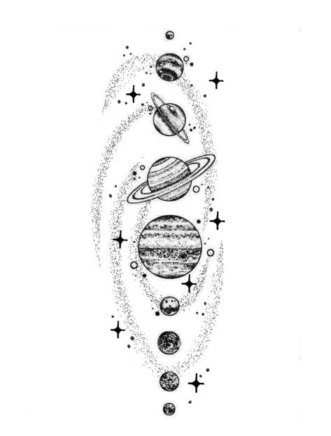 Galaxy Design Tattoo, Planet Tattoo Design, Universe Tattoo Design, Space Theme Tattoo, Planets Tattoo Design, Galaxy Tattoo Ideas, Space Themed Tattoos, Galaxy Tattoo Design, Planet Tattoo