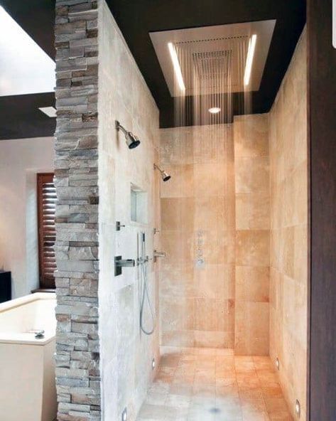 Top 50 Best Shower Lighting Ideas - Bathroom Illumination Design Interior Baie, Luxury Bathroom Master Baths, Luxury Master Bathrooms, Shower Lighting, Decor Baie, Master Bath Remodel, Rustic Bathrooms, Shower Remodel, Rustic Bathroom