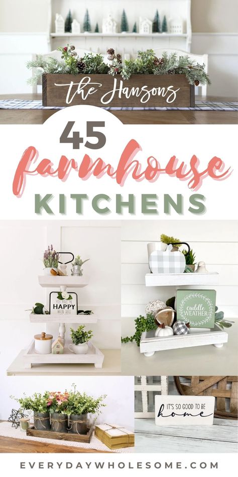 Farmhouse kitchens as inspiration for your farmhouse kitchen design, remodel or redesign. Use these for your farmhouse kitchen table centerpiece, centerpieces, backsplash, island, farmnouse kitchen counter decor ideas, cabinets, and other rustic kitchen decor. You'll find modern farmhouse, white, light, decor and aesthetics. Kitchen ideas, interior, decorating ideas. #farmhousekitchen #kitchendecor #modernfarmhouse #tieredtray #tieredtrays #rustickitchen #counterdecor #kitchencounter #kitchens Farmhouse Kitchen Table Centerpiece, Aesthetics Kitchen, Island Centerpiece Ideas, Kitchen Counter Decor Ideas, Kitchen Island Centerpiece, Rustic Christmas Crafts, Counter Decor Ideas, Farmhouse Kitchen Table, Rustic Farmhouse Kitchen Decor