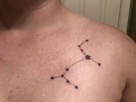 Canis Major/Sirius Tattoo (Or my rather subtle Harry Potter tattoo...) Canis Major Sirius, Harry Potter Tattoos Aesthetic, Casseopia Tattoo, Canis Major Constellation Tattoo, Subtle Marauders Tattoo, Sirius Constellation Tattoo, Wolfstar Tattoo Ideas, Sirius Star Tattoo, Canis Major Tattoo