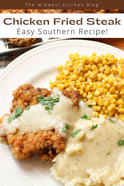 Perfectly crispy, crunchy, and juicy, this Dairy-free Chicken Fried Steak recipe is a family favorite! Made without buttermilk, this classic Southern recipe is better than ever! Chicken Fried Steak No Buttermilk, Dairy Free Chicken Fried Steak, Chicken Fried Steak Without Buttermilk, Cracker Barrel Chicken Fried Steak, Country Fried Chicken And Gravy, Chicken Fried Steak Easy, Tenderized Round Steak, Country Fried Steak Recipe, Buttermilk Recipe