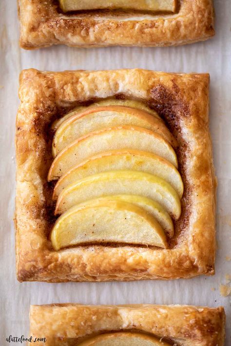 Make the best apple puff pastry tarts for Christmas breakfast! These easy puff pastry apple tarts are made with flaky pastry, apples, and cinnamon sugar. Easy Apple Turnovers With Puff Pastry, Apple Danish Recipe Puff Pastry, Apple Tart Filling, Apple Pastry Puff, Apple Danish Puff Pastry, Puff Pastry Fruit Tart, Apple Tart Puff Pastry, Danish Recipe Puff Pastry, Tart Puff Pastry