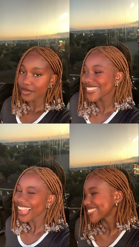 Cute Bob Braids, Bobs Braids Hairstyles, Bobbed Braided Hairstyles, Very Short Braids With Beads, Short Box Braids Blonde, Short Hair Braids With Beads, Bob Knotless Box Braids With Beads, Braiding Styles With Beads, Box Braids Short With Beads