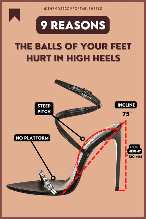 In this blog article you can see me quickly explaining why the balls of your feet hurt in high heels. This is a very common problem when wearing heels and it can be caused by a high heel height. Maybe a lack of platforms. There are many reasons why people have pain in the balls of their feet and in this article I explain how to stop having ball of foot pain in high heels. Heel Hacks, Wear Heels Comfortably, Most Comfortable Heels, Dry Cracked Heels, Mia Sandals, Walking In Heels, Foot Pain Relief, Dance Heels, Pointy Heels