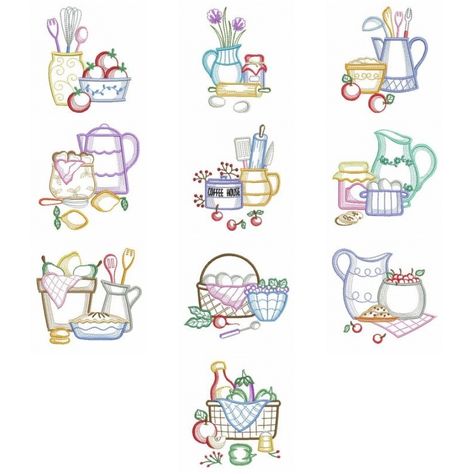 Kitchen Embroidery Designs, Tea Towels Embroidery, Vintage Tea Time, Embroidery Shop, Hand Embroidery Pattern, Embroidery Library, Time Machine, Vintage Embroidery, Drawing Lessons