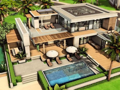 The Sims Resource - Modern Family House Outside House Bloxburg, Sims House Aesthetic, Sims 4 Houses Aesthetic, Modern Family House Exterior, Aesthetic Sims 4 House, Sims Freeplay House Ideas Layout, Sims 3 Mansion, Family House Sims 4, House Sims 4