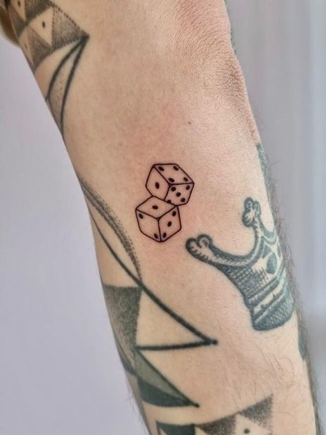 Parents Date Of Birth Tattoo Ideas, 13 Dice Tattoo, Simple Dice Tattoo, Matching Dice Tattoo, Tiny Dice Tattoo, Small Tattoos For Boyfriend, Dice And Cards Tattoo, Small Dice Tattoo, Vegas Tattoo Ideas