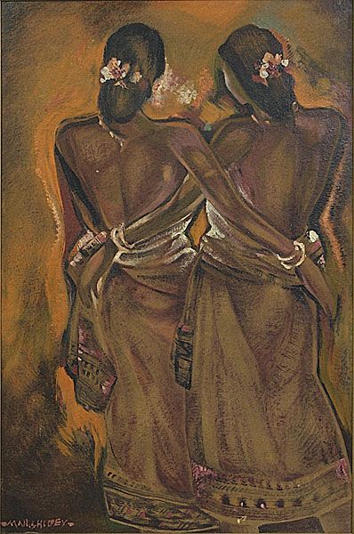 Bengal women by Manishi Dey, 1950  I love the use of ochre and the way light plays on their bodies. Famous Indian Paintings, Indian Painters, 20th Century Painters, Indian Contemporary Art, Indian Traditional Paintings, Colorful Canvas Art, Indian Women Painting, Most Famous Paintings, Indian Art Gallery