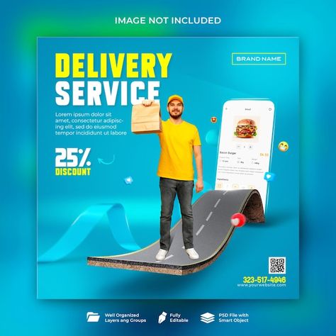 PSD delivery social media designm templa... | Premium Psd #Freepik #psd Delivery Social Media Post, Banner Online, Fire Horse, Adobe Illustrator Graphic Design, Social Media Advertising Design, Billboard Design, Social Post, Photoshop Tutorial Design, Social Media Poster